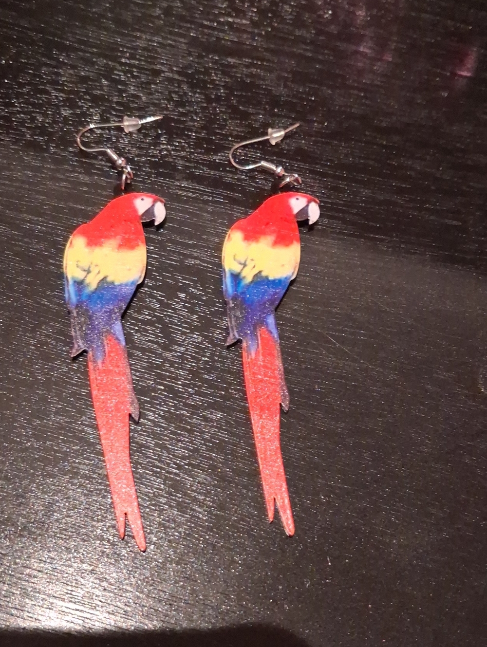 Colorful Parrot Drop Earrings - Red Yellow Blue Parrot Design